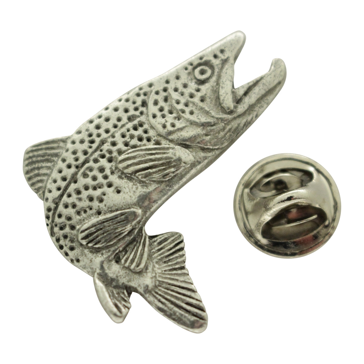 Jumping Brown Trout Pin ~ Antiqued Pewter ~ Lapel Pin ~ Sarah's Treats & Treasures